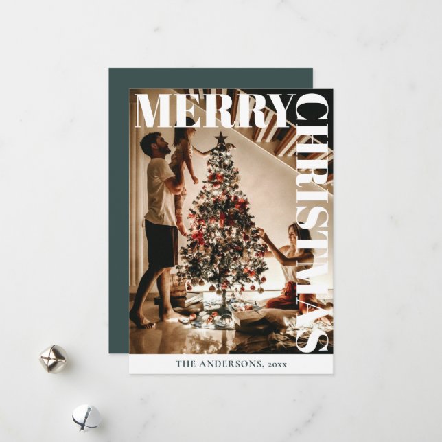 Cartes Pour Fêtes Annuelles Photo de famille élégante et tendance | Noël vert  (Devant/Arrière en situation)