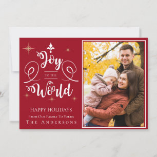 Cartes Pour Fêtes Annuelles Photo de famille Élégante Rouge Joie Pour Le Monde