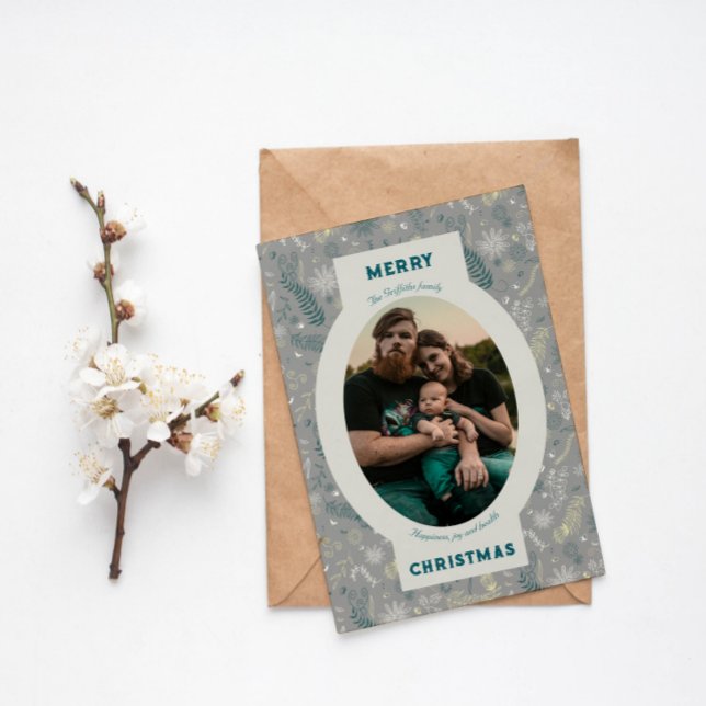 Cartes Pour Fêtes Annuelles Photo de famille en gribouillis gris (Créateur téléchargé)