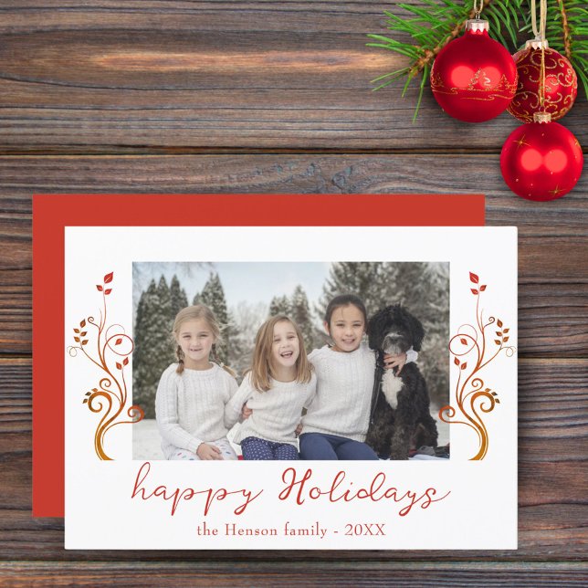 Cartes Pour Fêtes Annuelles Photo de famille Feuillage rouge Noël Joyeux (Créateur téléchargé)