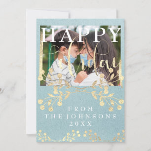 Cartes Pour Fêtes Annuelles Photo de famille Happy Holiday Rustic Blue Kraft