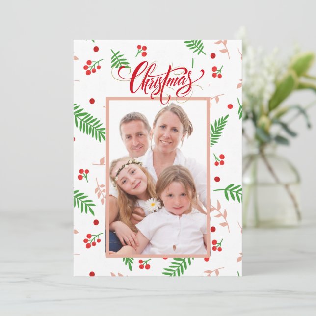 Cartes Pour Fêtes Annuelles Photo de famille Holly Noël (Debout devant)