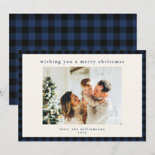 Cartes Pour Fêtes Annuelles Photo de famille joyeux Noël à carreaux Navy Buffa