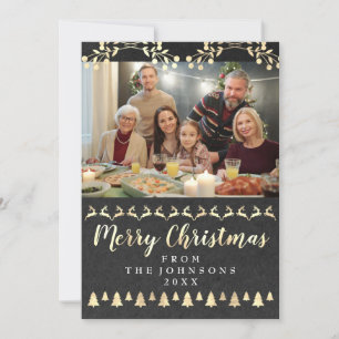 Cartes Pour Fêtes Annuelles Photo de famille Joyeux Noël Gold Classy Rustic