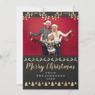 Cartes Pour Fêtes Annuelles Photo de famille Joyeux Noël Gold Kraft Classy