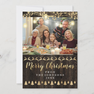 Cartes Pour Fêtes Annuelles Photo de famille Joyeux Noël Lumières or rustique