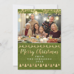 Cartes Pour Fêtes Annuelles Photo de famille Joyeux Noël Or Kraft Green