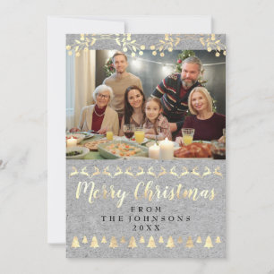 Cartes Pour Fêtes Annuelles Photo de famille Joyeux Noël Or Kraft Grey