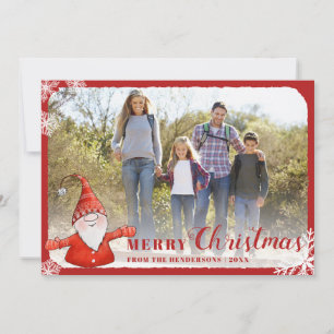 Cartes Pour Fêtes Annuelles Photo de famille mignonne Gnome Rouge Joyeux Noël