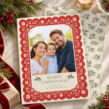 Photo de famille Noël Fleurie Broderie Rouge