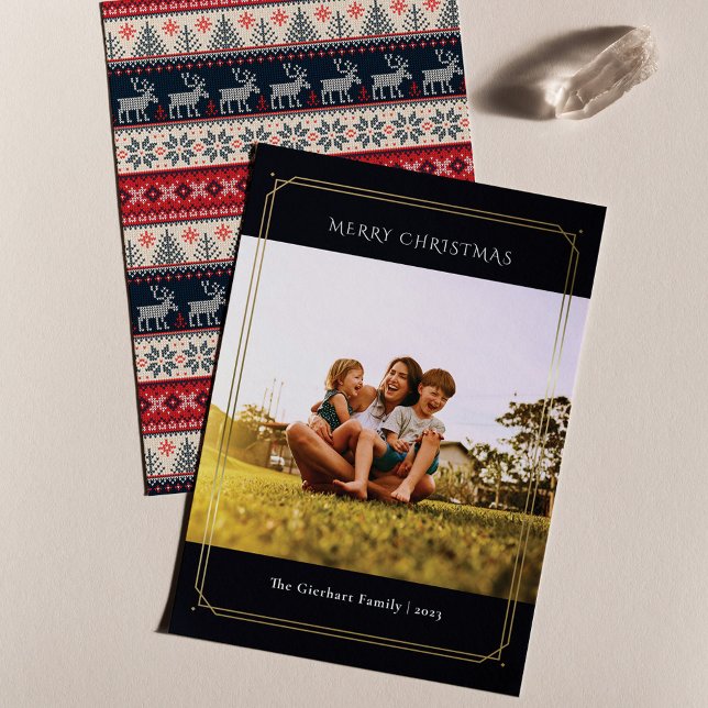 Cartes Pour Fêtes Annuelles Photo de famille Noël géométrique (Christmas Family Photo Chic Nordic Greetings Card)