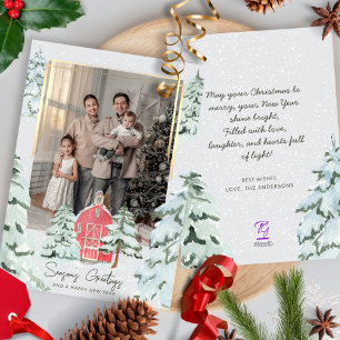 Cartes Pour Fêtes Annuelles Photo de famille Nordic Pine Tree Forest Noël