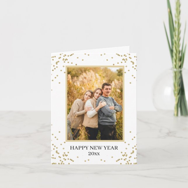 Cartes Pour Fêtes Annuelles Photo de famille personnalisée Bonne année pliée (Devant)