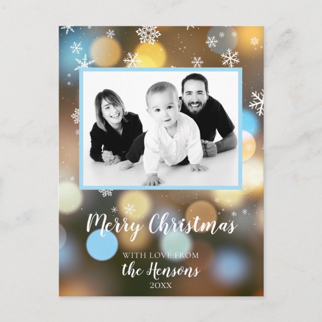 Cartes Pour Fêtes Annuelles Photo de famille personnalisée de Noël Bokeh (Devant)