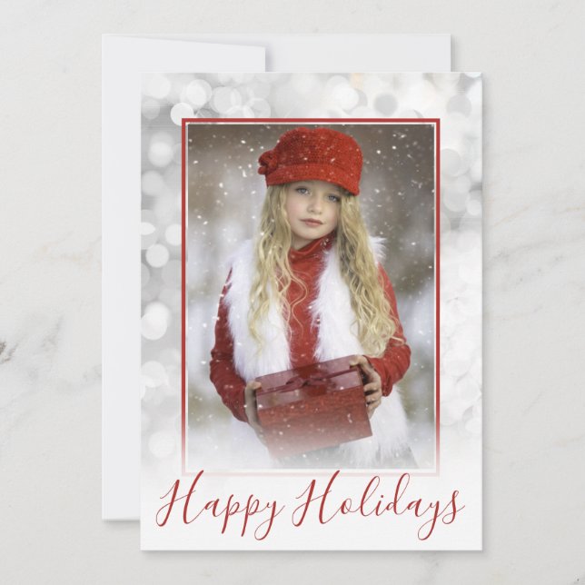 Cartes Pour Fêtes Annuelles Photo de famille personnalisée Silver Bokeh Red Ch (Devant)