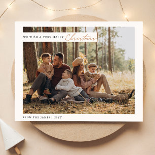 Cartes Pour Fêtes Annuelles Photo de famille rustique blanche et verte Noël