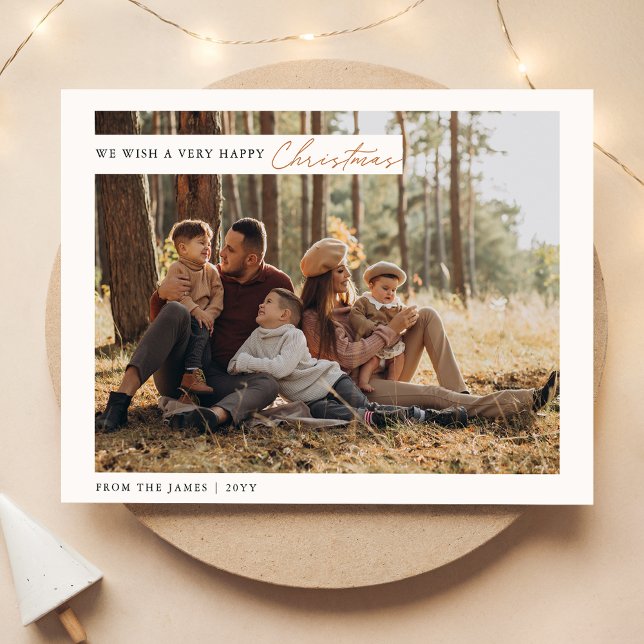 Cartes Pour Fêtes Annuelles Photo de famille rustique blanche et verte Noël (Créateur téléchargé)