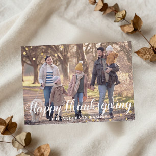 Cartes Pour Fêtes Annuelles Photo de famille rustique de Thanksgiving en bois