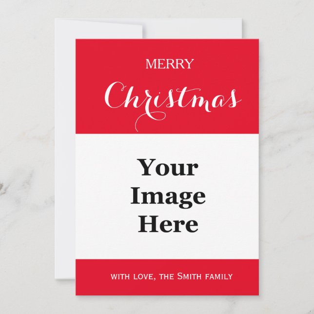Cartes Pour Fêtes Annuelles photo de famille simple rouge joyeux Noël (Devant)