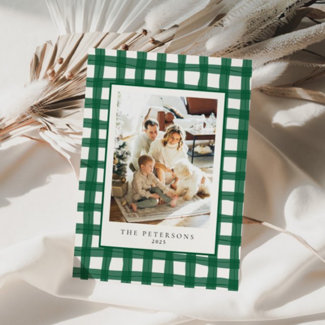 Cartes Pour Fêtes Annuelles Photo de famille verte moderne rétro (Créateur téléchargé)