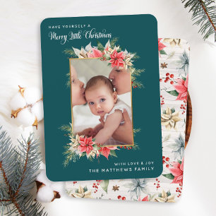 Cartes Pour Fêtes Annuelles Photo de Farmhouse Poinsettia Merry Little Christm