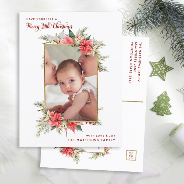Cartes Pour Fêtes Annuelles Photo de Farmhouse Poinsettia Merry Little Christm (Créateur téléchargé)