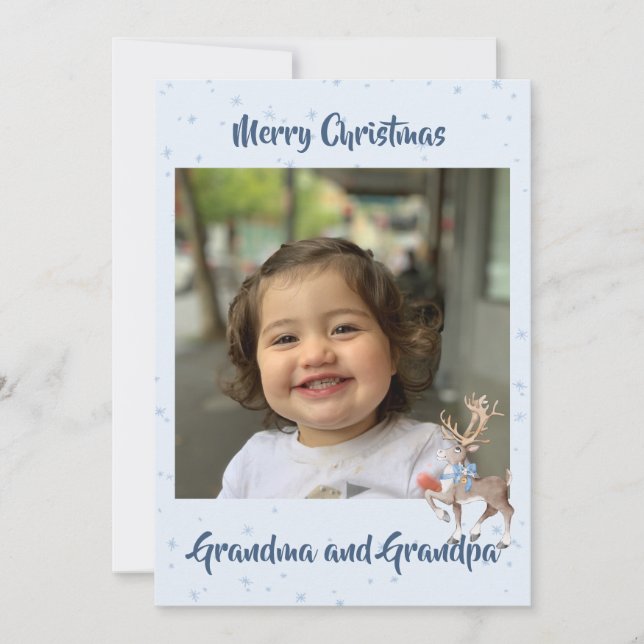 Cartes Pour Fêtes Annuelles Photo de grands-parents Noël Cerf Bleu (Devant)