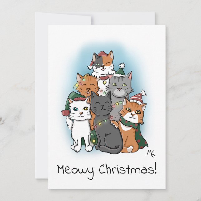Cartes Pour Fêtes Annuelles Photo de groupe mignonne de chats de dessin (Devant)