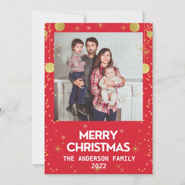 Cartes Pour Fêtes Annuelles Photo de Joyeux Noël or rouge fêtes (Devant)