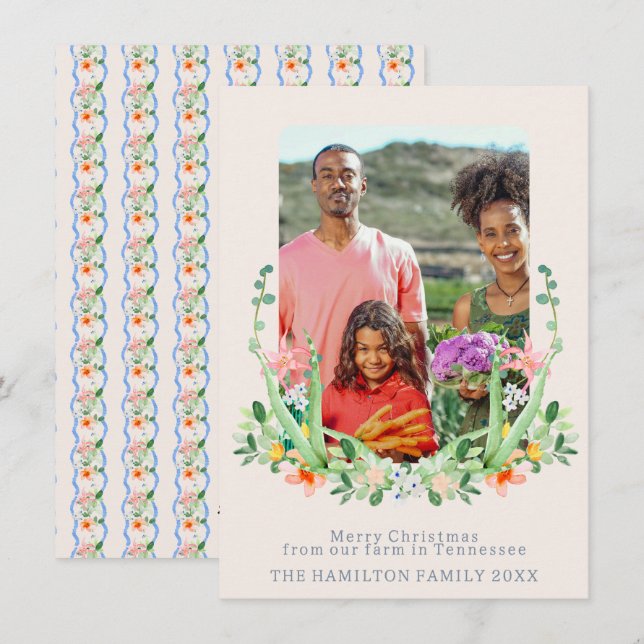 Cartes Pour Fêtes Annuelles Photo de la famille Floral Sud (Devant / Derrière)