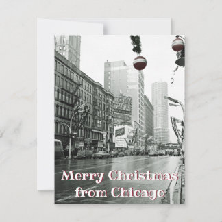 CARTES POUR FÊTES ANNUELLES PHOTO DE LA RUE VINTAGE DE CHICAGO CHRISTMAS