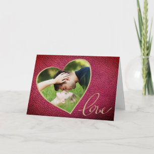 Cartes Pour Fêtes Annuelles Photo de la Saint-Valentin en cuir imprimé cœur Am