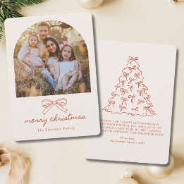 Cartes Pour Fêtes Annuelles Photo de l'arbre de Noël Coquette avec noeud rouge