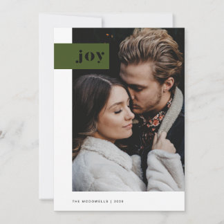 Cartes Pour Fêtes Annuelles Photo de l'onglet Joie verte et blanche moderne