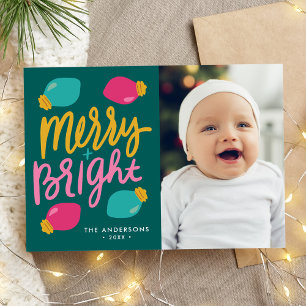 Cartes Pour Fêtes Annuelles Photo de lumières de Noël colorées Merry et Bright