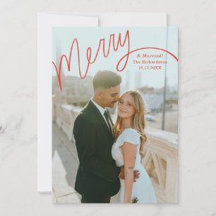 Cartes Pour Fêtes Annuelles Photo de mariage avec lettrage joyeux rouge à la m
