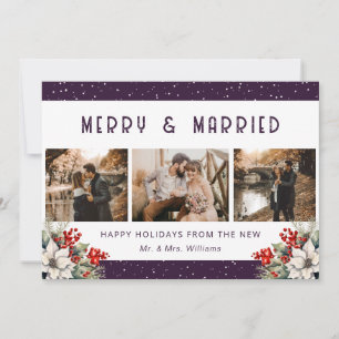 Cartes Pour Fêtes Annuelles Photo de mariage violet de jeunes mariés sous la n