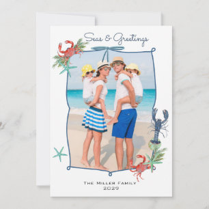Cartes Pour Fêtes Annuelles Photo de mers et salutations à l'aquarelle mignonn