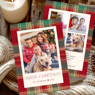 Cartes Pour Fêtes Annuelles Photo de Noël à carreaux rouge et vert