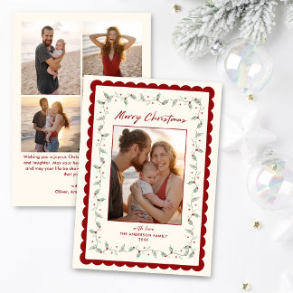 Cartes Pour Fêtes Annuelles Photo de Noël à cinq festonné