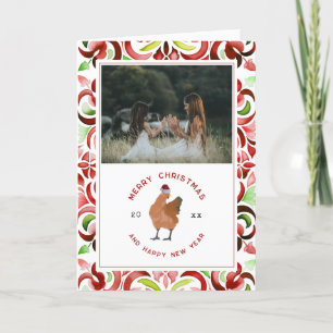 Cartes Pour Fêtes Annuelles Photo de Noël à l'aquarelle rouge et verte de poul