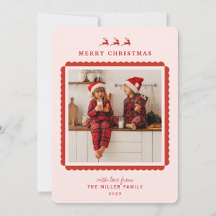 Cartes Pour Fêtes Annuelles Photo de Noël avec bordure rose et rouge moderne