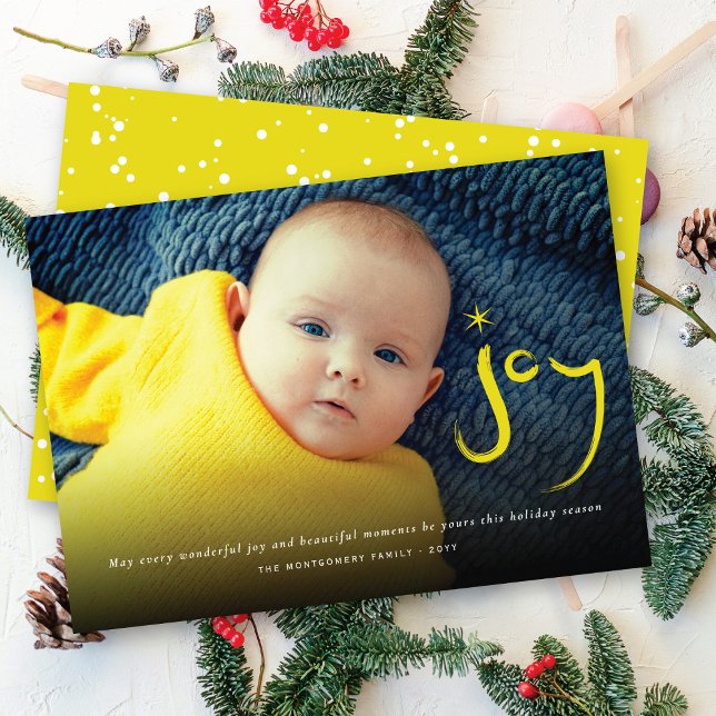 Cartes Pour Fêtes Annuelles Photo de Noël avec calligraphie jaune et coups de  (Créateur téléchargé)