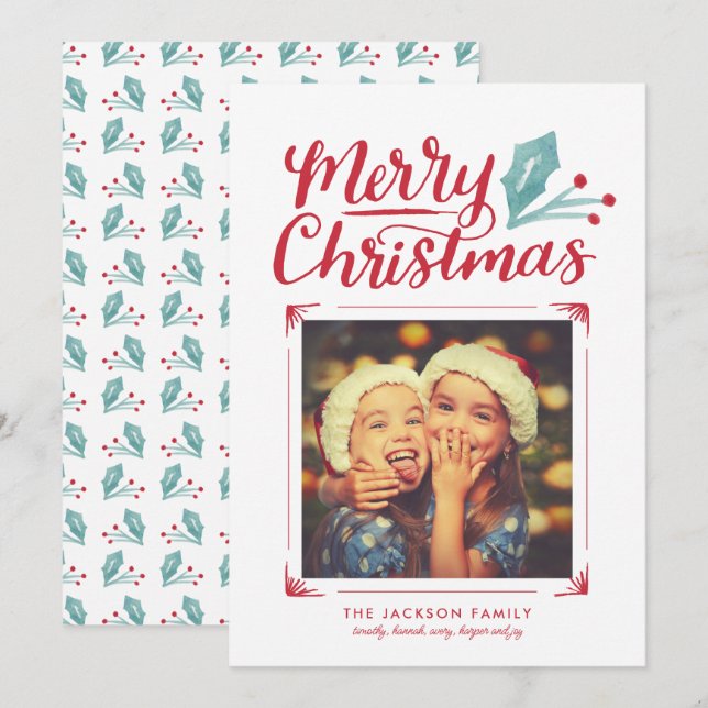 Cartes Pour Fêtes Annuelles Photo de Noël avec lettres à main lunaire (Devant / Derrière)