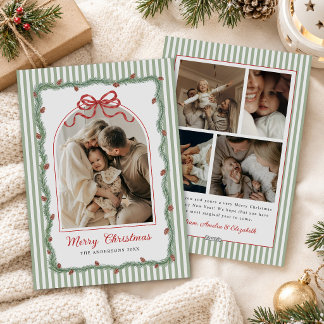 Cartes Pour Fêtes Annuelles Photo de Noël avec ruban moderne et verdure