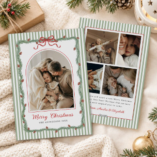 Cartes Pour Fêtes Annuelles Photo de Noël avec ruban moderne et verdure