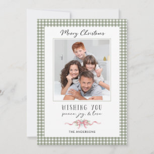 Cartes Pour Fêtes Annuelles Photo de Noël avec un nœud rose vintage chic