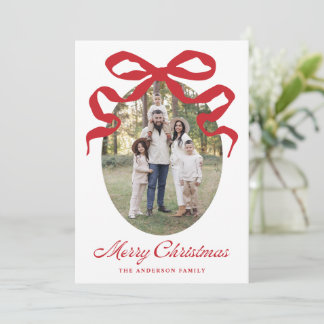 Cartes Pour Fêtes Annuelles Photo de Noël avec un nœud rouge dessiné à la main