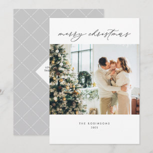 Cartes Pour Fêtes Annuelles Photo de Noël blanc gris élégant moderne