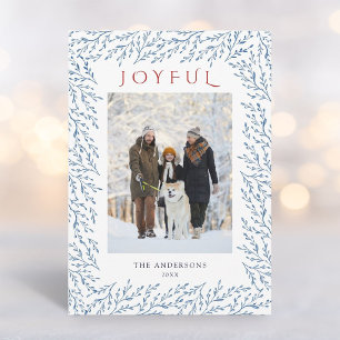 Cartes Pour Fêtes Annuelles Photo de Noël botanique bleu joyeux rustique